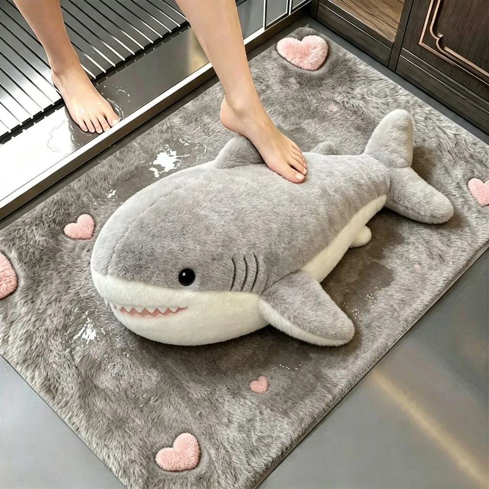 Diatomaceous Earth 3D Realistic Cat Floor Mat Water-absorbing Washable Bathroom Carpet Piggy/Shark Pattern
