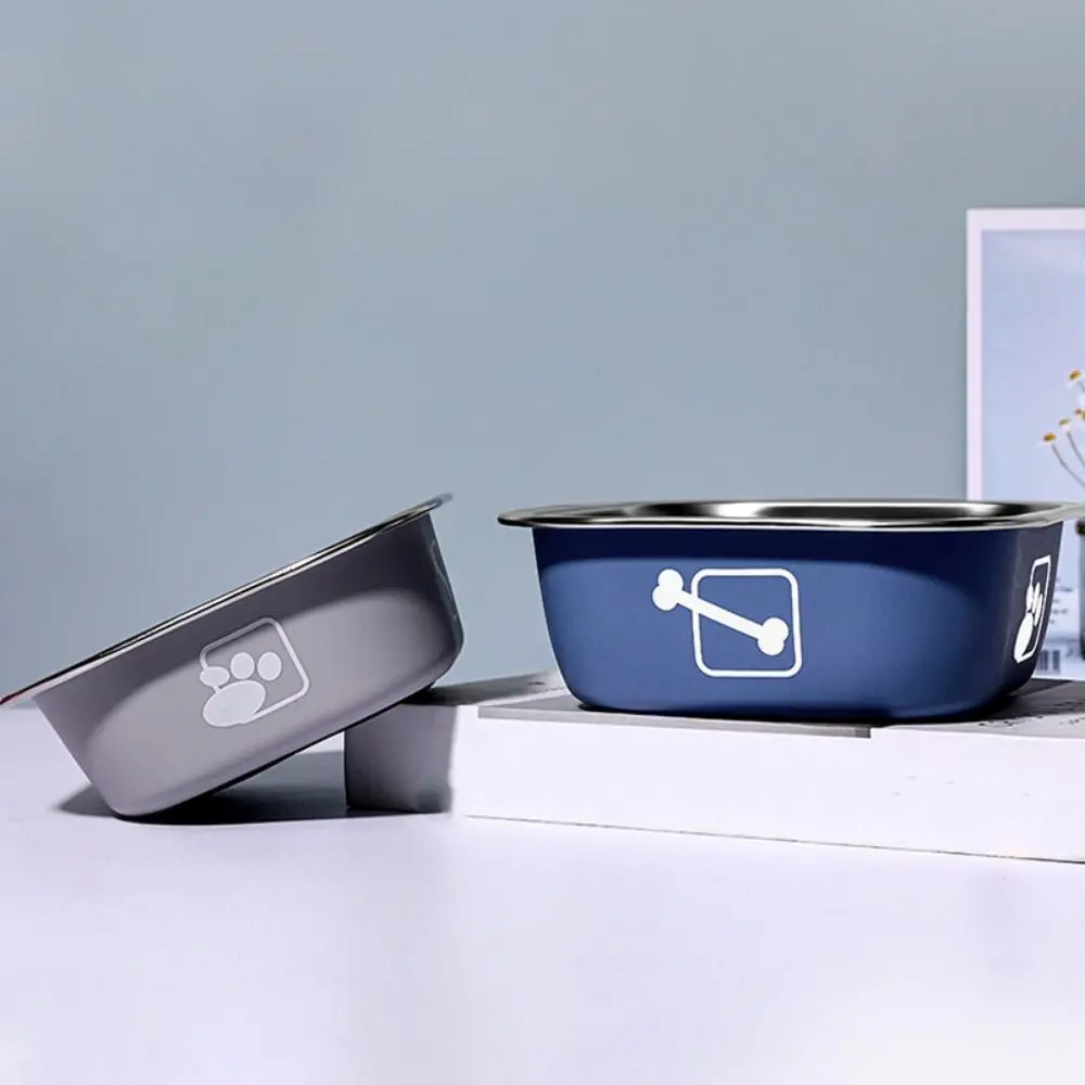 

Large Capacity Stainless Steel Dog Bowl Rust Resistant Bite Resistant Dog Feeding Dish Dog Paw/Bone Pattern Square
