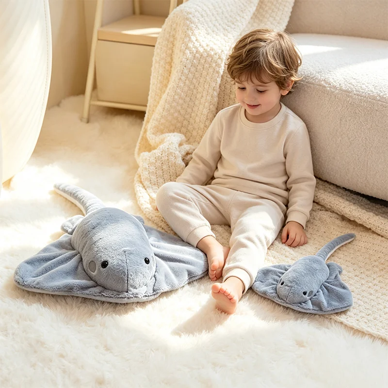 35/42CM Cute Cartoon Simulation Devil Fish Plush Toy Soft Ocean Series Manta Ray Plushie Pillow Doll Kid Birthday Accompany Gift