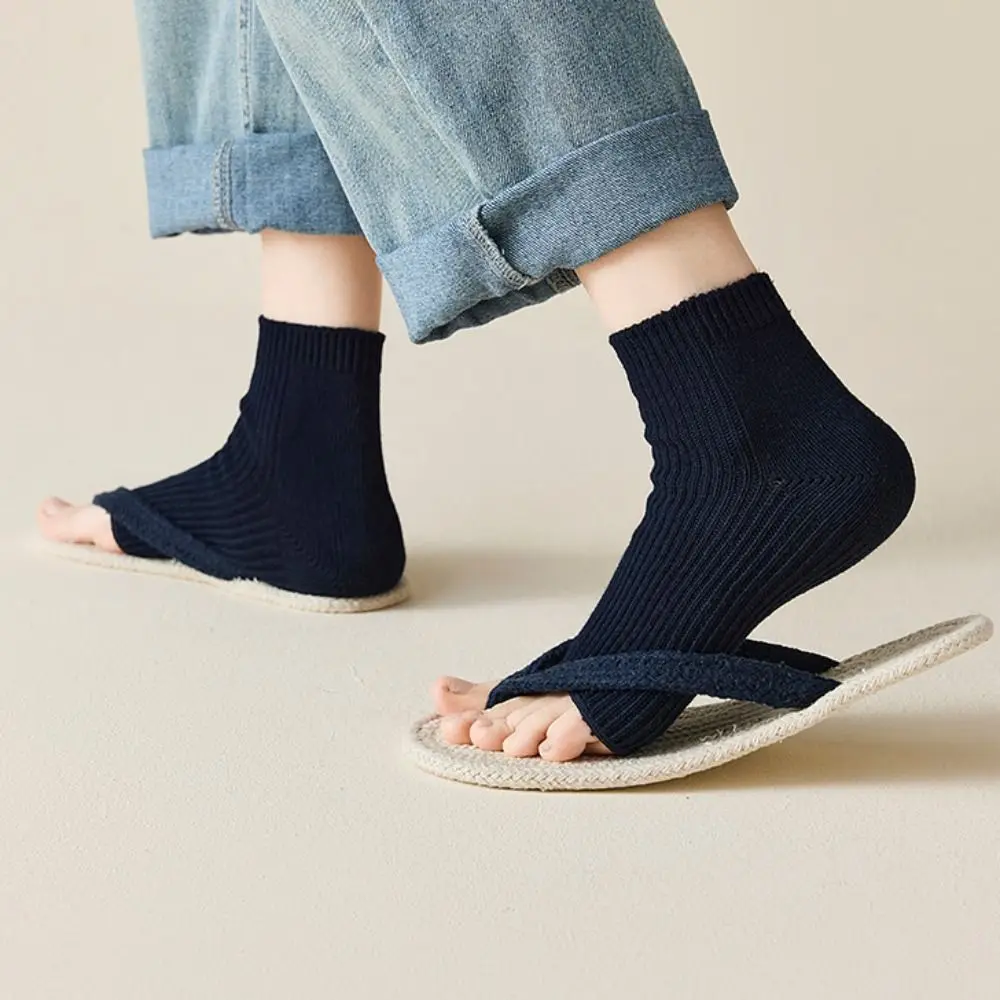 

3Pairs Breathable Knitted Bare Toe Socks Simple Anti-slip Short Tube Socks Solid Color Hosiery Mid-calf Socks Women Girl