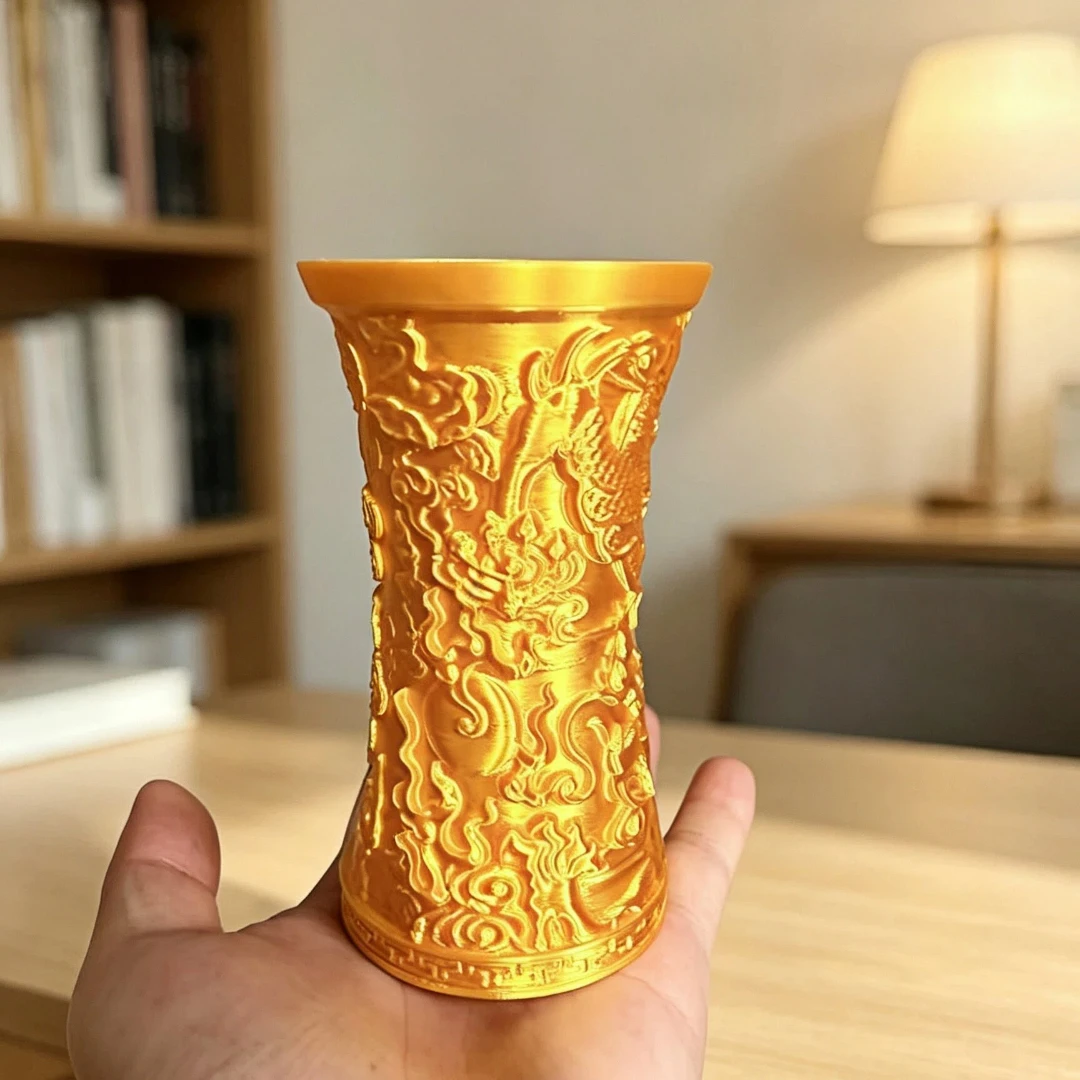 Dragon Pattern Relief Carved Pen Holder, Chinese Style Desktop Pencil Cup, Vintage Decorative Pen Container for Office Study Tab