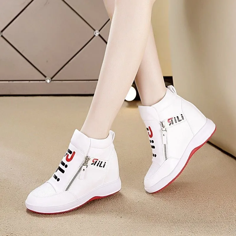 Height Increasing Casual Women Shoes Leather Black White Platform Wedge Sneakers Women 2026 Ladies Shoes Woman Chaussures Femme