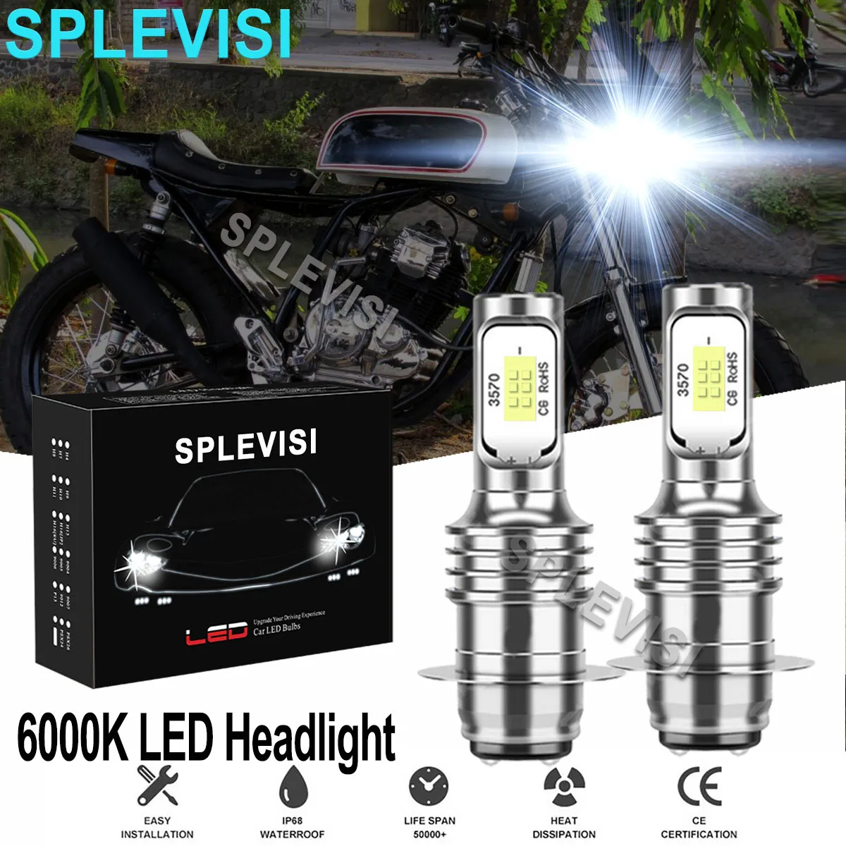 

2x70W 6000K Pure White LED Headlights Kit For Yamaha YFM100 Champ 1987 1988 1989-1991 Bear Tracker 250 1999 2000 2001 2002-2003