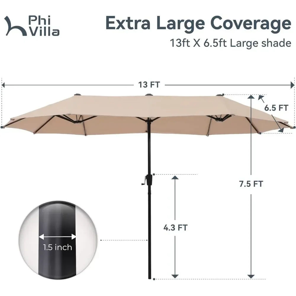 Grande guarda-chuva de pátio dupla face, dupla face, para uso externo, com manivela, 13ft