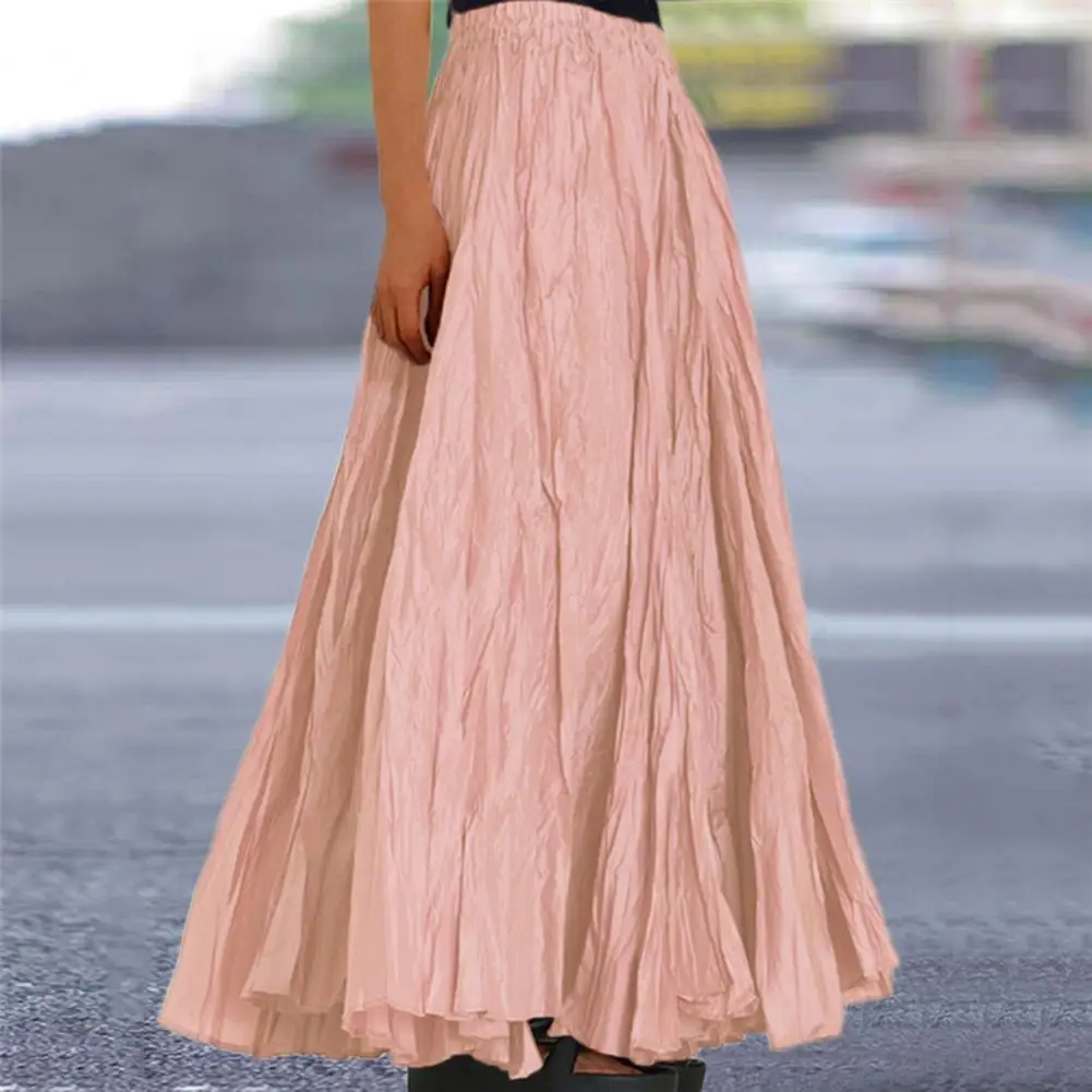 

High-waisted Skirt Elegant Women's High Waist Pleated Maxi Skirt with A-line Design Large Hem Ankle-length Solid Color for Work