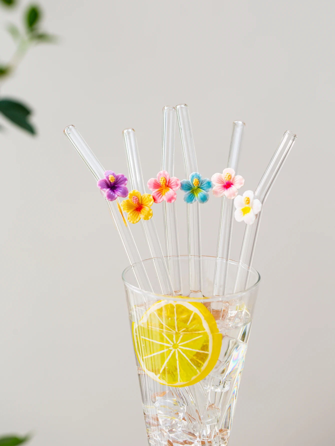 3/6PCS Reusable Glass Straw with Flower Decoration, High Borosilicate Curved Straw for Summer Drinks, Ideal Gift for Juice, Tea