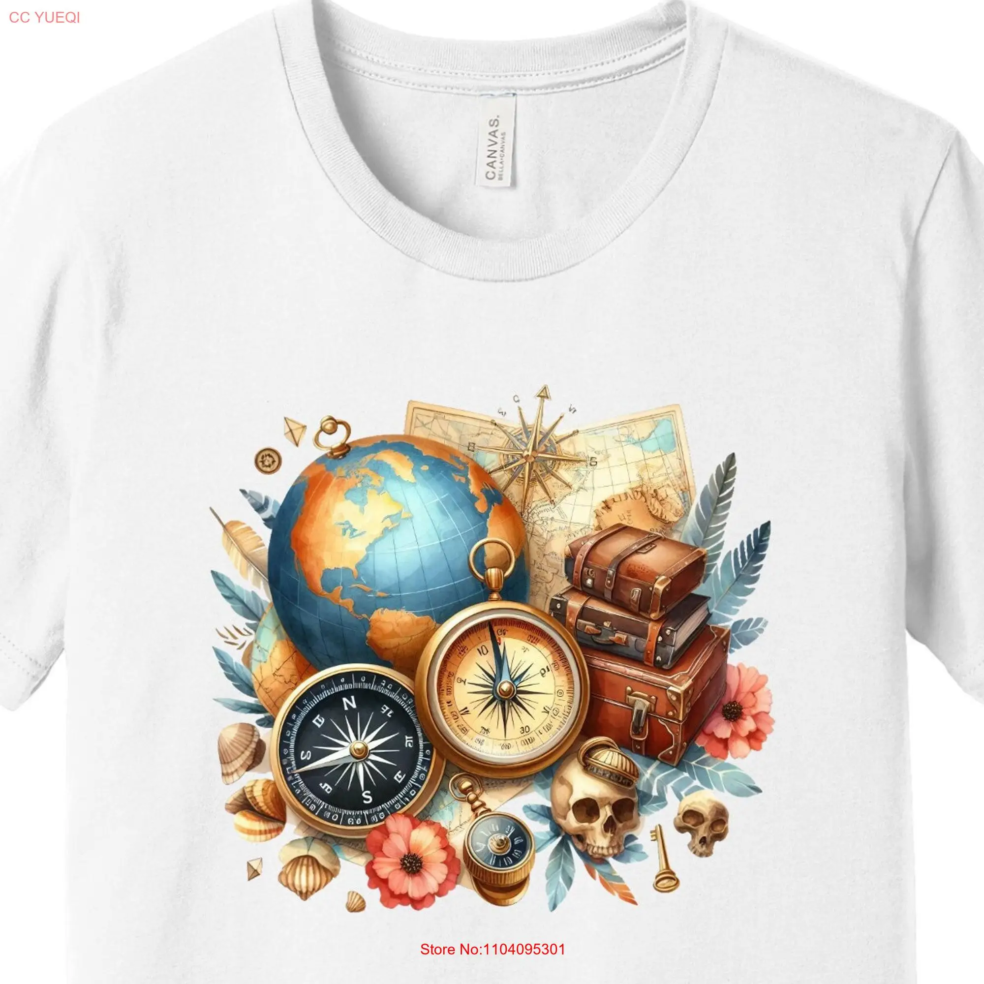 Adventure Seeker T Shirt Vintage Travel Globe and Compass Design long or short sleeves