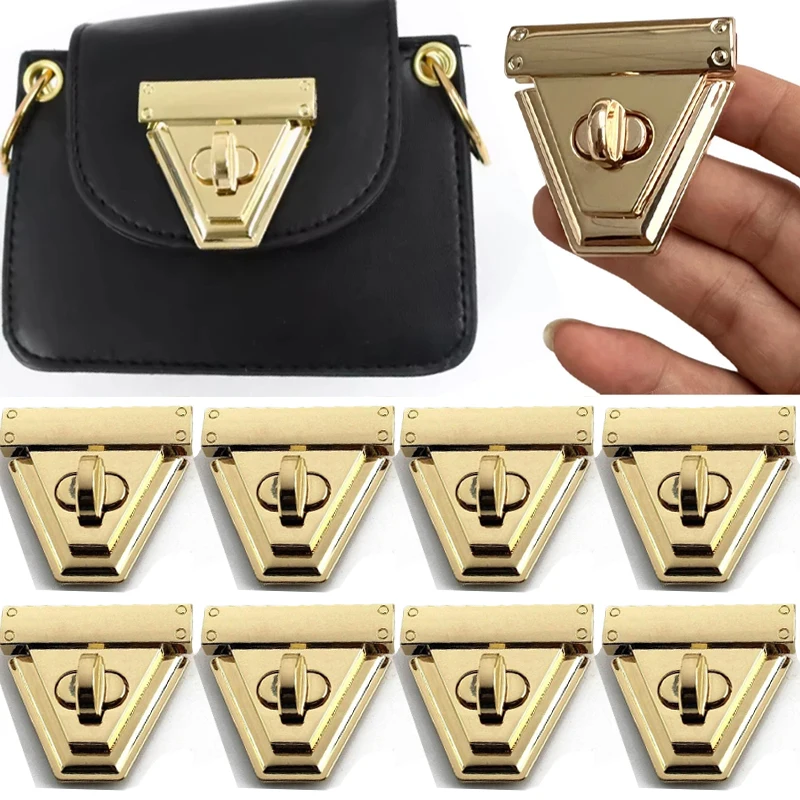 Acessórios de metal para bagagem, trava torcida, triângulo dourado, bolsas diy, acessórios de hardware de substituição, bolsa feminina, fivela de bloqueio de couro