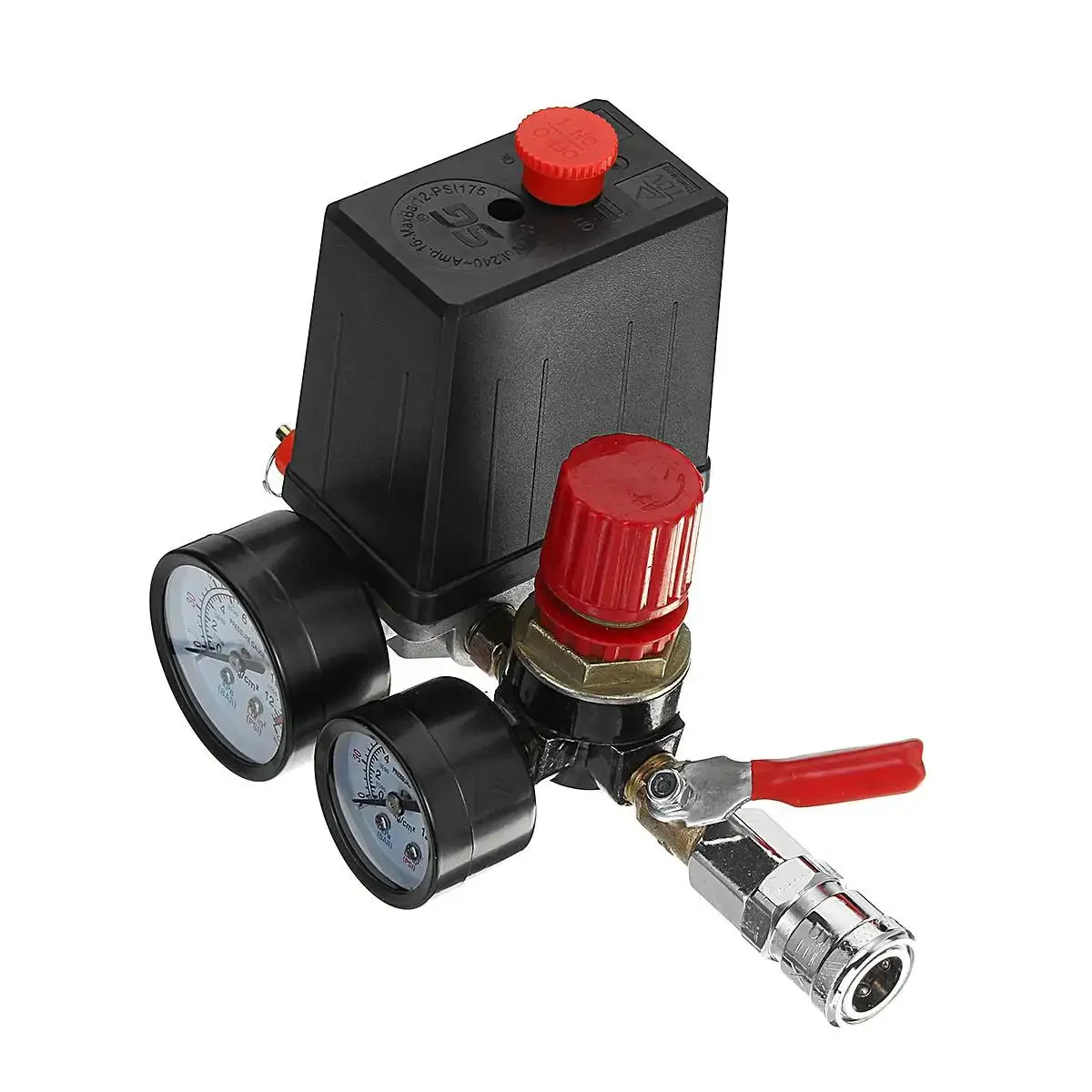 240V 90-120 PSI Air Compressor Pump Pressure Switch Manifold Regulator Control Valve with Quick Connector Gauges