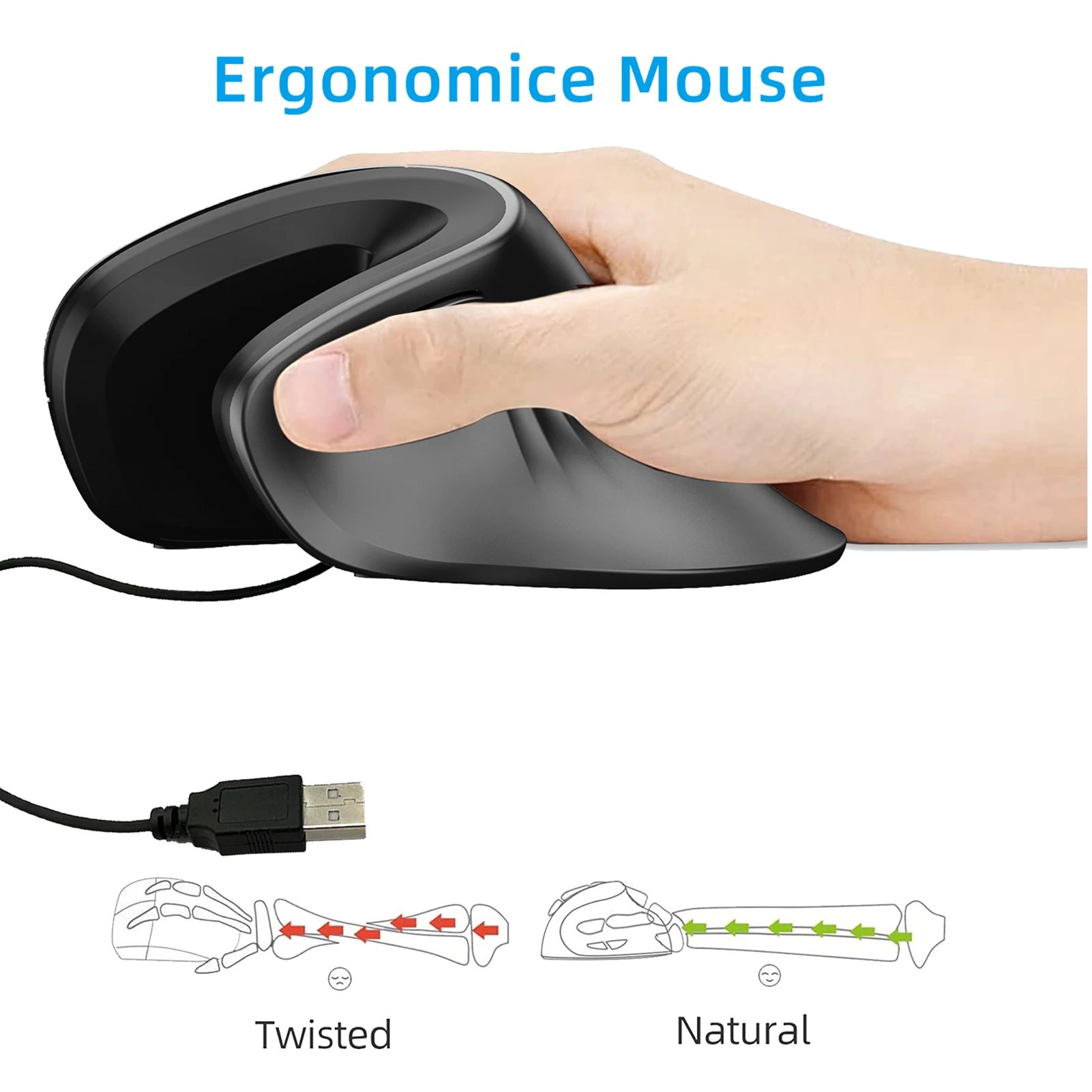 

Vertical Mouse Wireless 2.4G Rechargeable Ergonomic Design Mice 3200DPI Adjustable Optical E-sports Mice Strong Compatibility Su