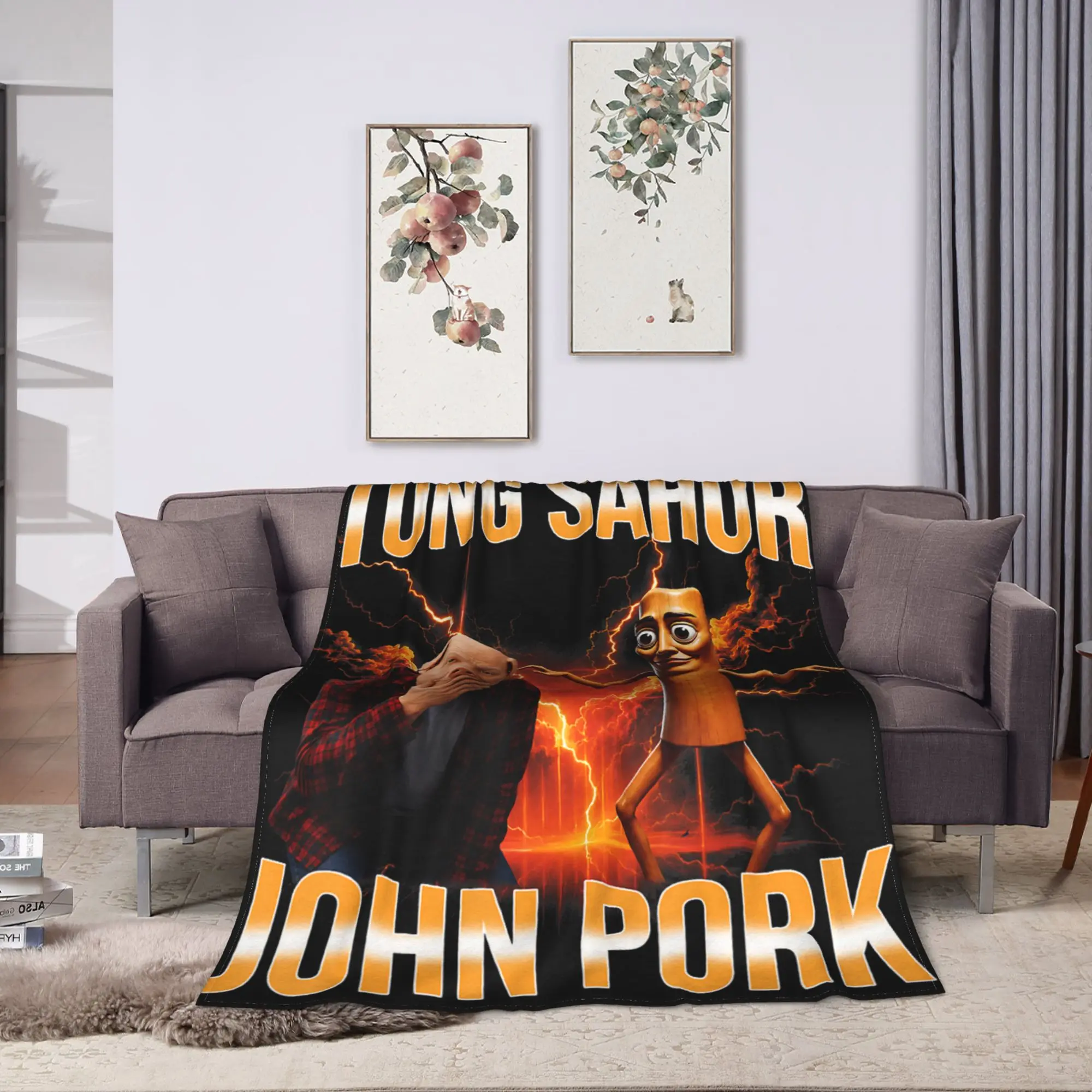 Tung Tung Tung Sahur John Pork Meme Brainrot Super Soft Blanket For Chair Sofa Bed Trend Throw Blanket Winter Flannel Bedspread
