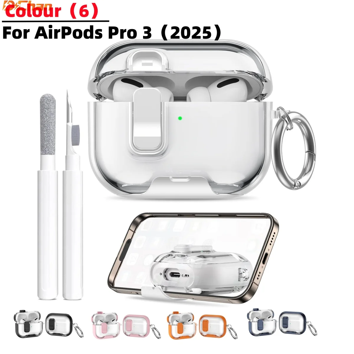 Capa Transparente para AirPods 3 Pro3 com Suporte, Capa de Silicone à Prova de Choque, Capa TPU Resistente a Arranhões para AirPods Pro 3ª Geração