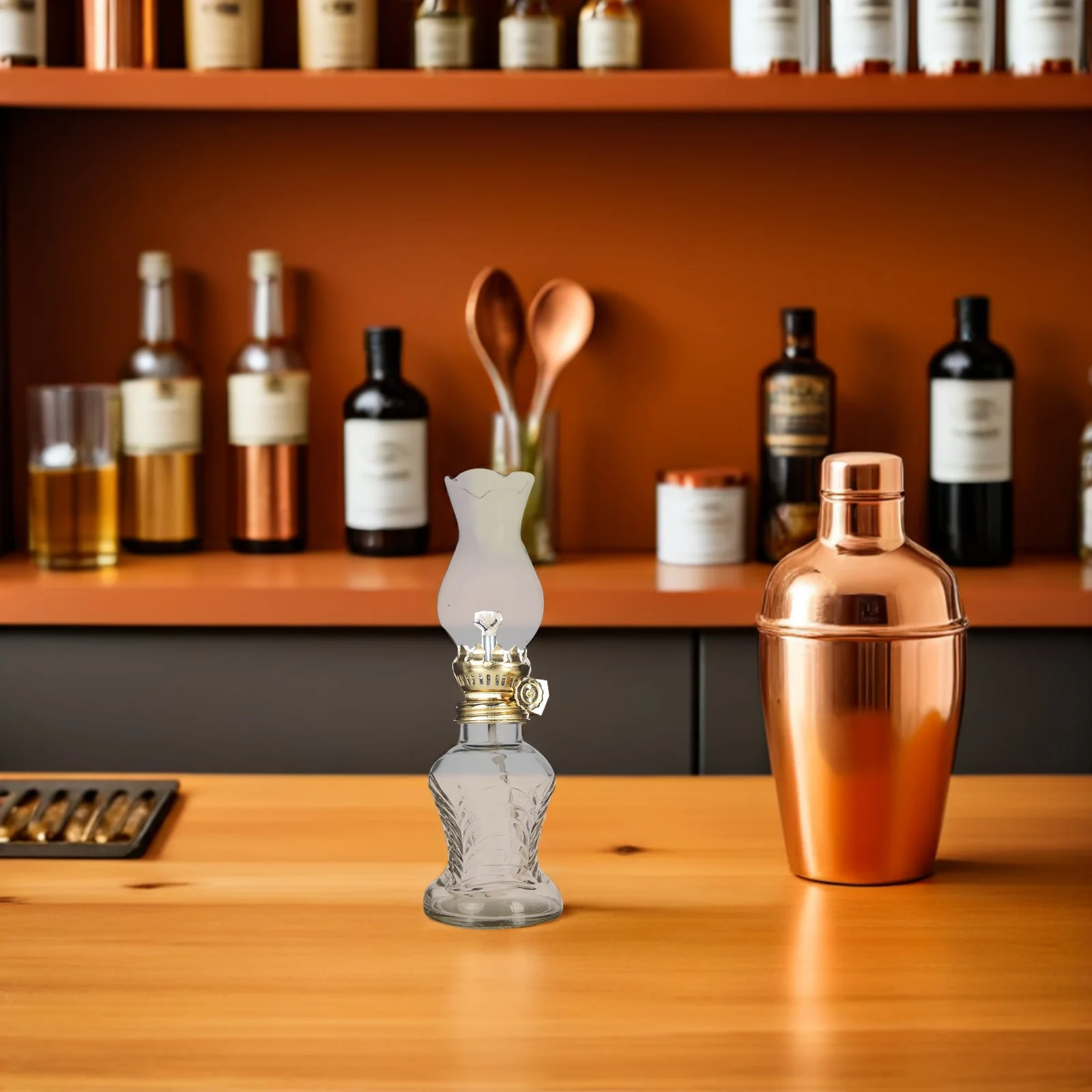 

Glass Lamp Vintage Style Transparent Glass Oil Lamp Adjustable Flame Indoor Decorative Lantern Lamps