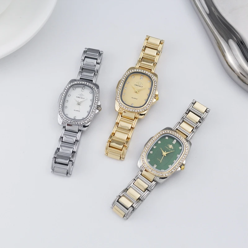 Luxury Fashion Oval Metal Band Steel Watches for Women 2022 Brand Simple Casual Rectangle Rhinestone Ladies\' Quartz Wristwatch