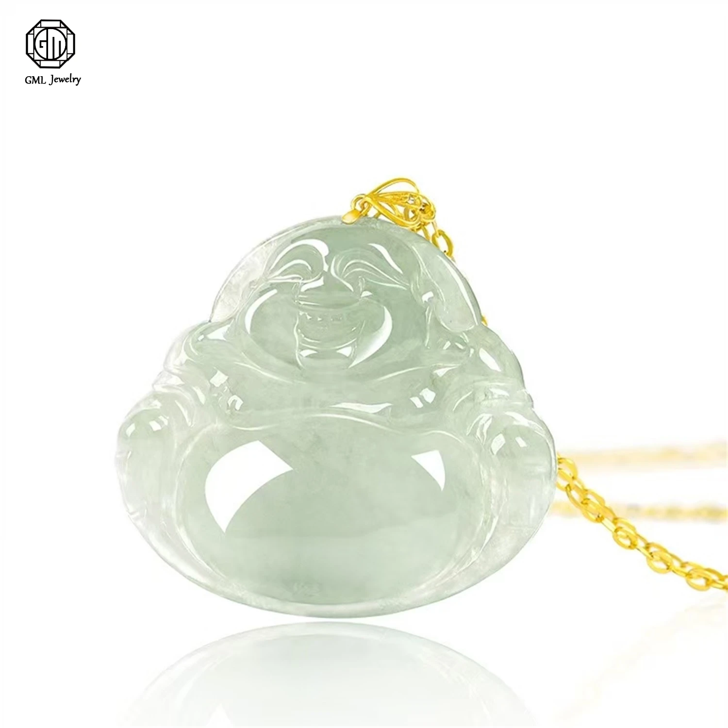18K Gold Inlaid Natural Grade A Jadeite Oil Green Maitreya Buddha Pendant Ice Translucent Women Emerald  Necklace Jewelry Gift
