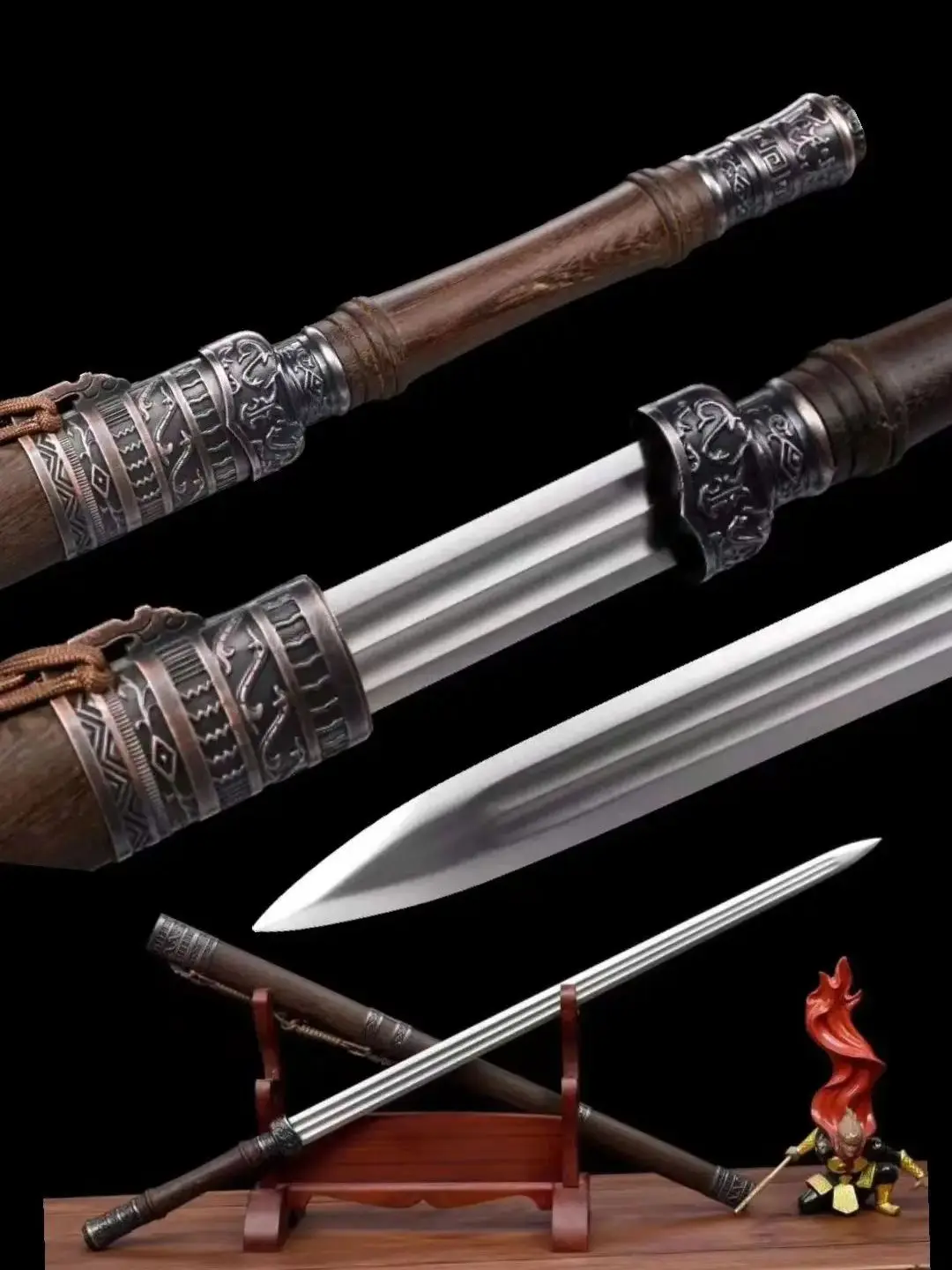 Chinese Battle Sword, Crouching Dragon, Real Handmade Multi Refined Extreme Manganese Steel Blade, Unsharpened