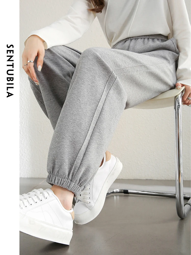 SENTUBILA High Waisted Sweatpants Women 2025 Autumn Loose Elastic Waist Knit Ankle Length Pant Cotton Woman Trousers 143K56228