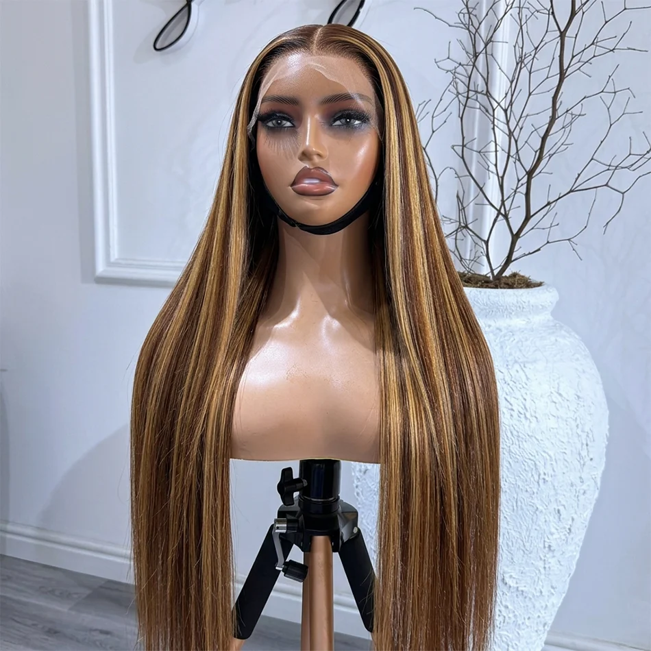 

Парик из натуральных бразильских волос P4/27 Highlight Bone Straight 13x4 HD Lace Frontal, омбре, медово-блонд, для женщин.