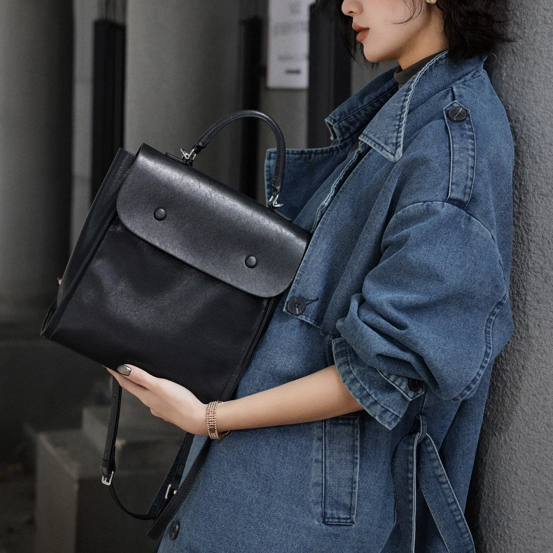 Niche Design Cowhide Backpack for Women, Korean Casual Stylish Large-Capacity Travel Backpack & Trendy Underarm Bag
