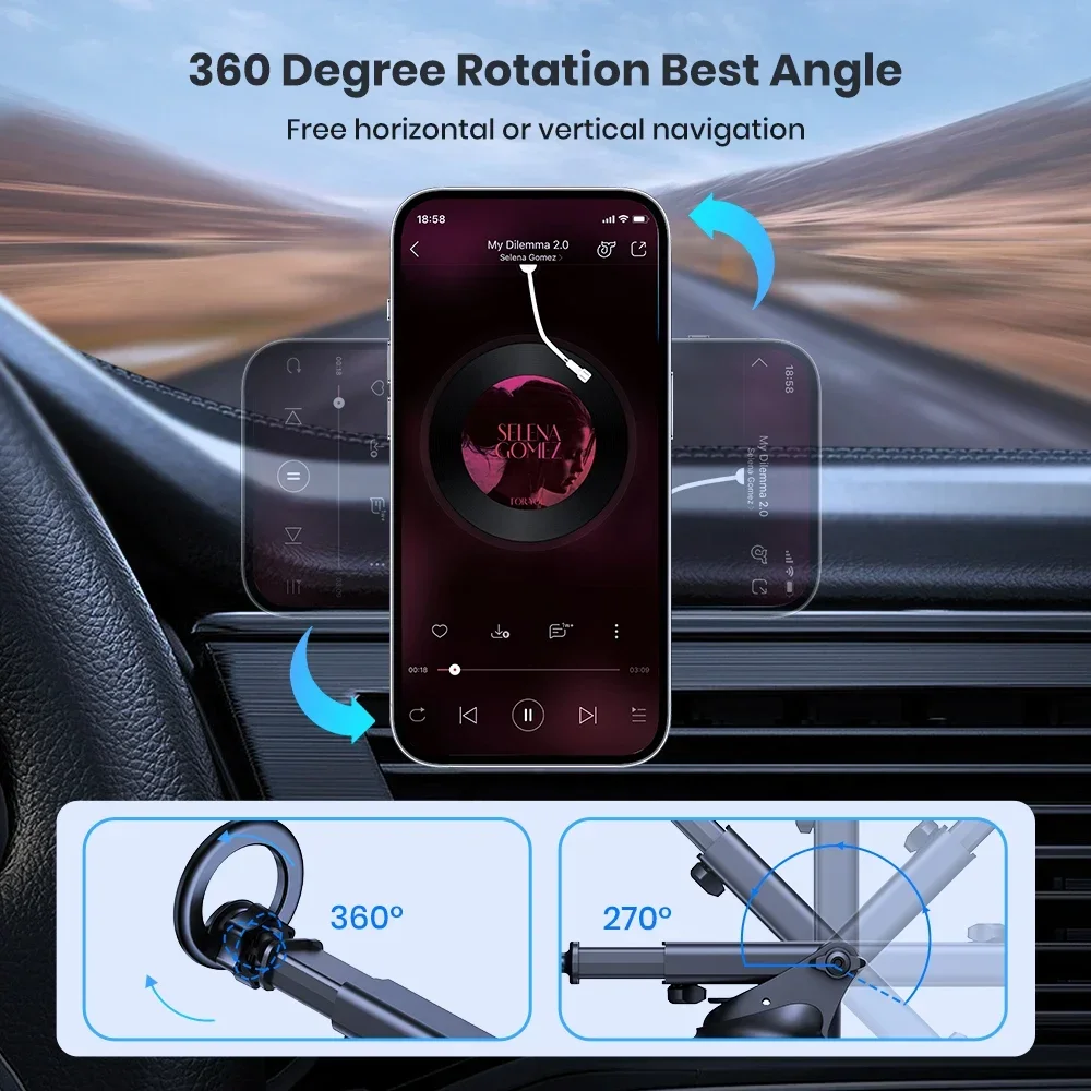 TOPK D52X Magnetic Car Mount, Mag-Safe Design, Easy Installation for Dashboard/Windshield, Fits iPhone 12/13/14/15/16