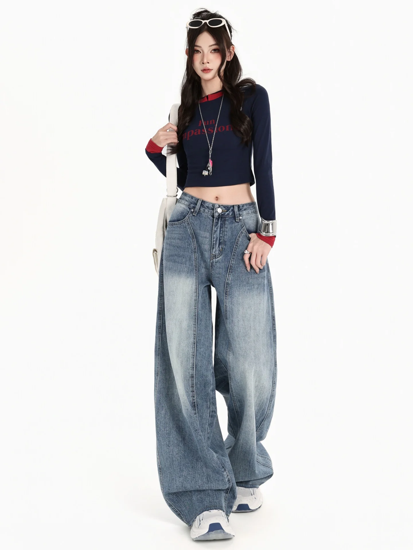 

Retro American Waed Wide Leg Jeans Women's Loose Straight Cut Denim Pants Autumn Design High Waist Comfortable Casual Trousers