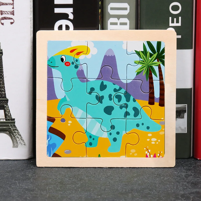 9 pçs quebra-cabeças para crianças 2-5 anos de idade 3d cartoon animal dinossauro tigre leão navio forma jigsaw montessori brinquedo para brinquedos