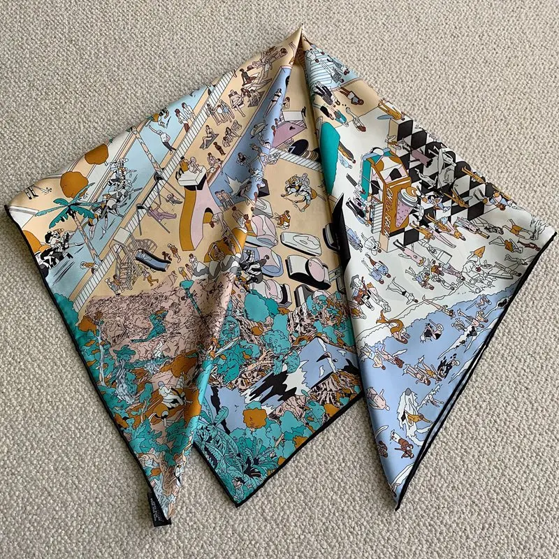 

Large Square 100% Silk Scarf Wraps Echarpe 35"