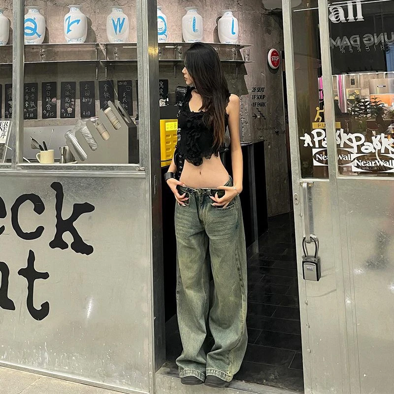 Vrouwen Blauw Gothic Emo Baggy Y2k Wijde Jeans Vintage Grunge Jean Broek Harajuku Oversize Denim Broek Alternatieve Kleding 2026