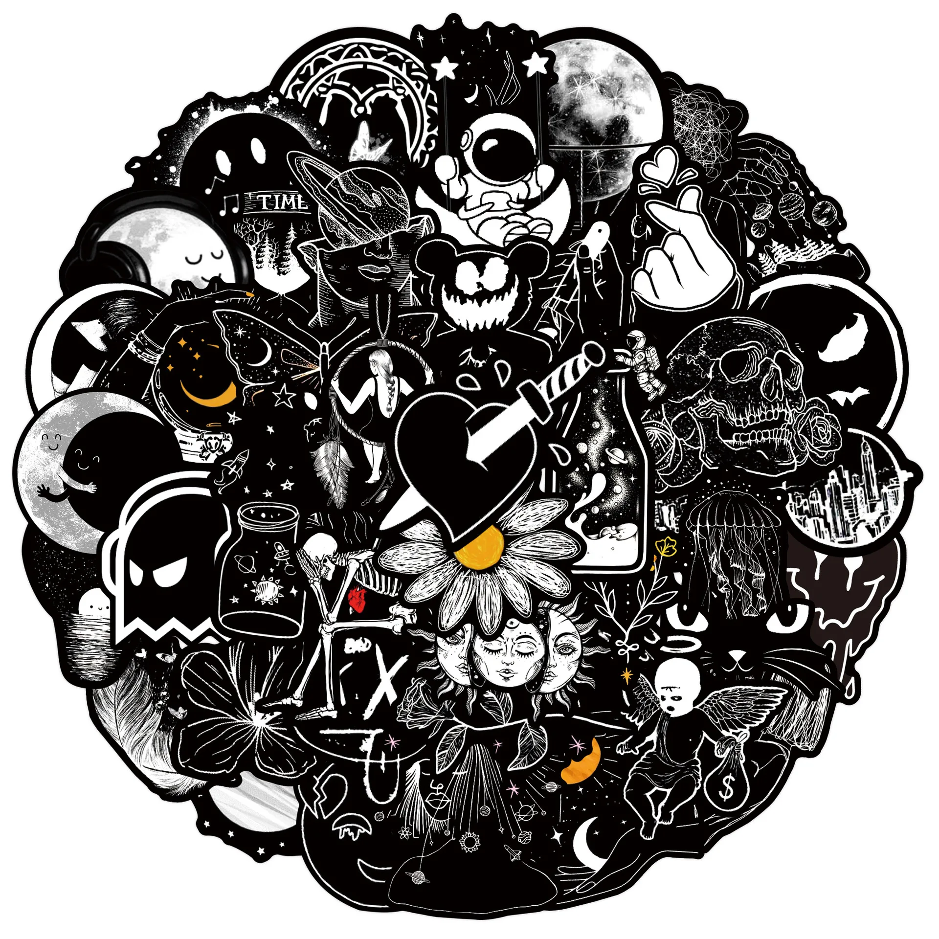 50Pcs Black White Gothic Graffiti Stickers Aesthetics DIY Motorcycle Laptop Helmet Car Stationery Bike Cool Skull Decals Toys