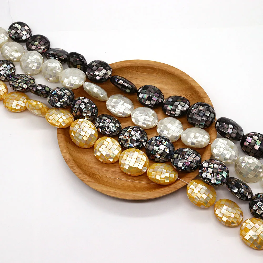 

Natural seawater shell egg-shaped beads mother-of-pearl mosaic oval beads with holes making DIY necklace accessories