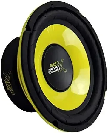 Pyle Speaker Subwoofer mobil, Set pengeras suara Subwoofer Bass sedang Audio 6.5 inci 1200 Watt dengan CD P kuning, kerucut 4 Ohm, suspensi tepi