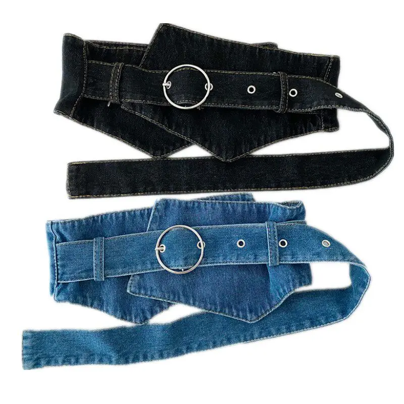 Chic Irregular Denim Wide Waist Corset Belt for Women, Simple Versatile Decorative Waistband for Matching Dress Shirt Outerwear