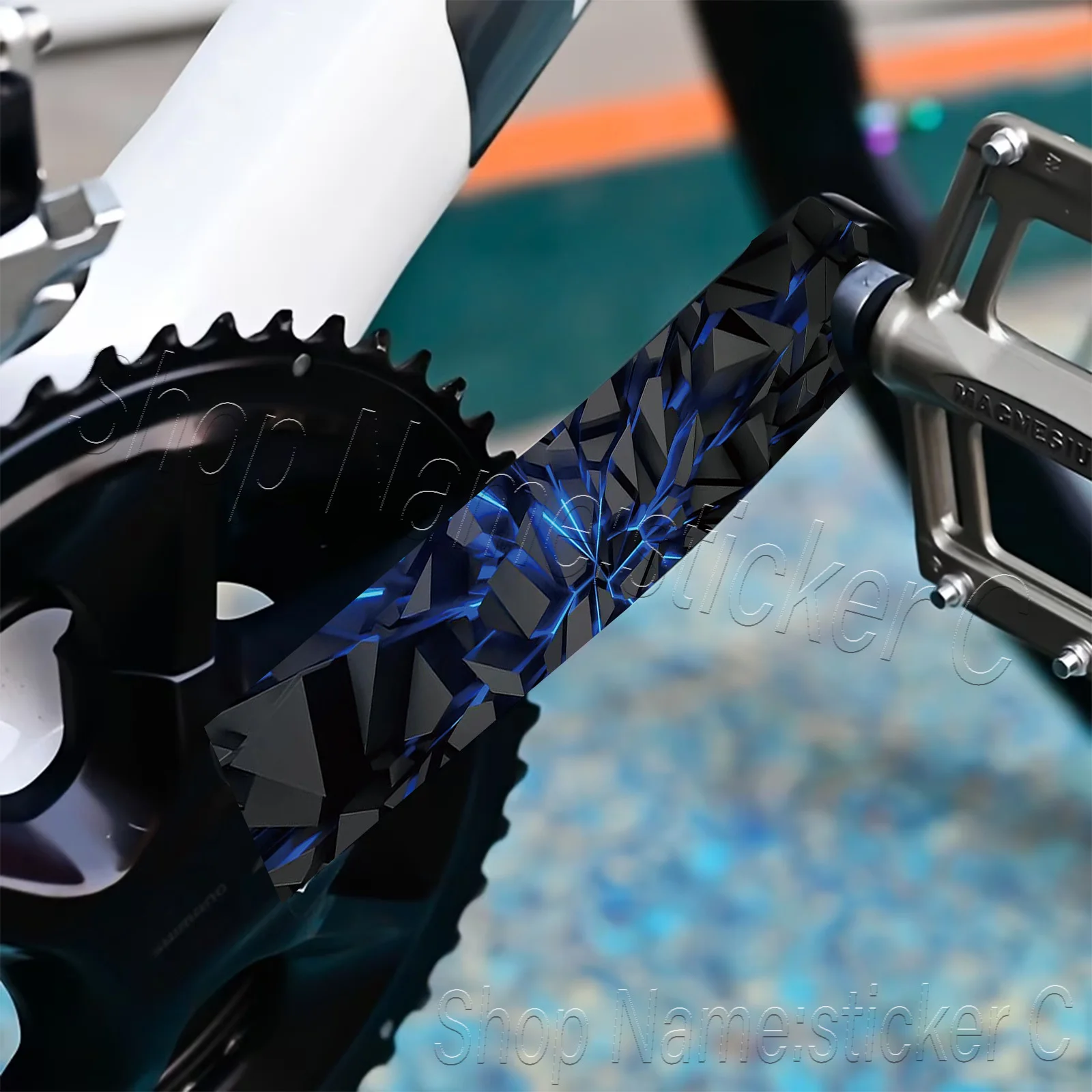 2Pcs 2D Flat Blue Crystal Geometric Vinyl Sticker, Decal for Bike Crankset Decor, Holiday Gift