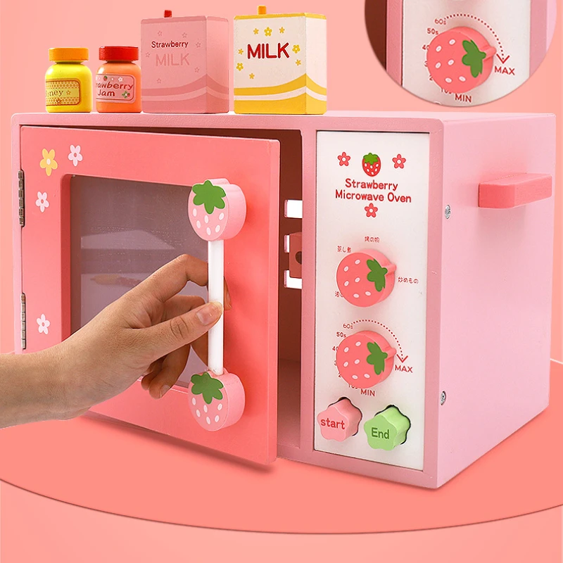 Montessori Wood Puzzle Kitchen Toys Pretend Play Bread Machine Cake Pizza Miniature Food Dollhouse Accessories Interactive Toys