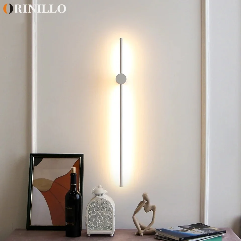 Modern minimalist white rotating long wall lamp LED living room bedroom bedside lamp indoor decorative lamp