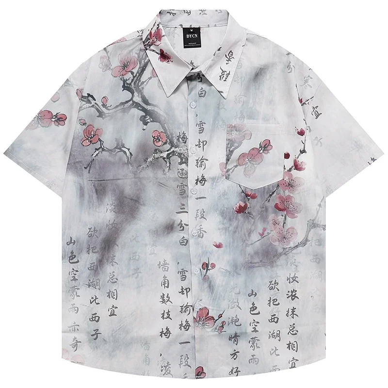 

Summer Men Hawaiian Beach Shirt Hip Hop Painting Chinese Kanji Print 2024 Harajuku Streetwear Fashion Casual Aloha Shirts Unisex