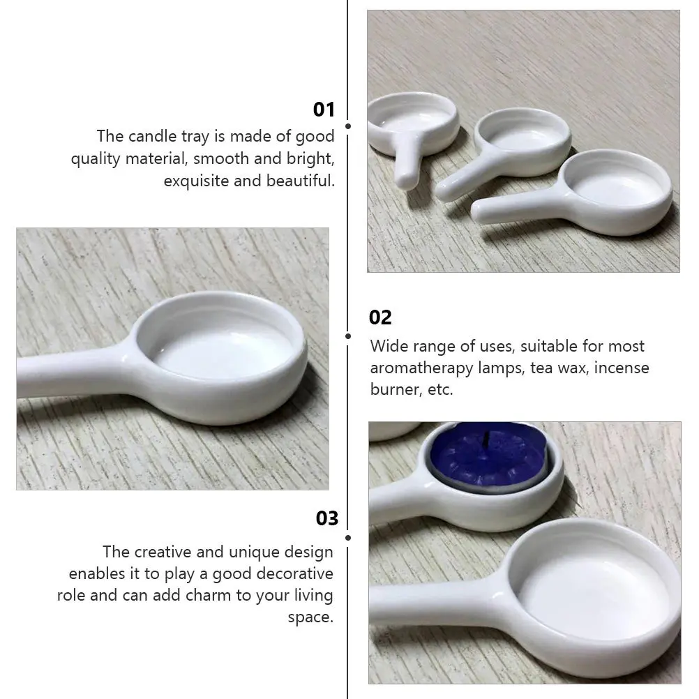 3pcs Ceramic Tray Smooth Bright For Aroma Stove Tea Wax Incense Burner Small Spoon Holder Decorative Home Decor