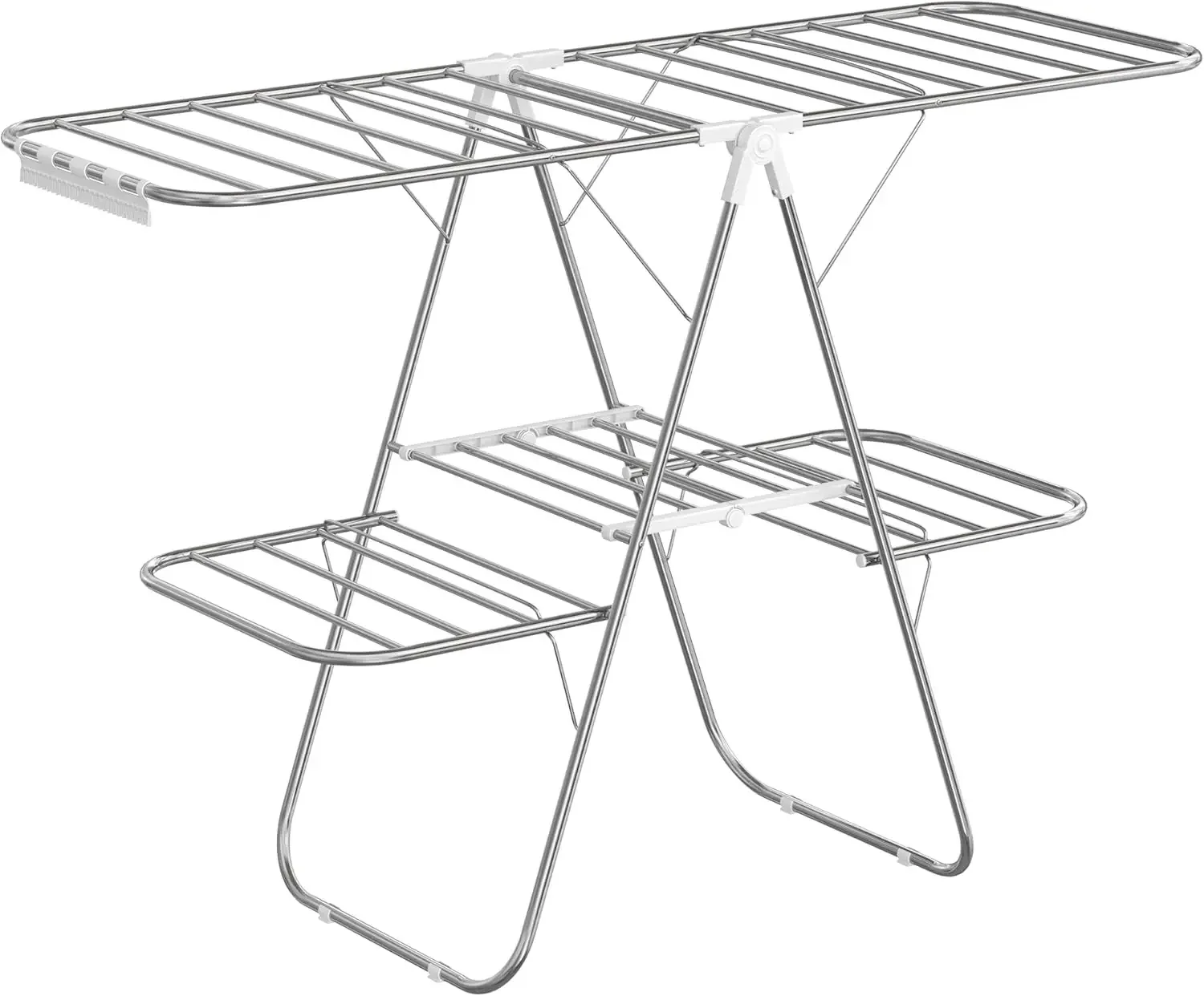 

Clothes Drying Rack, Foldable 2-Level Laundry Drying Rack, Free-Standing Large Drying Rack, with Height-Adjustable Wings