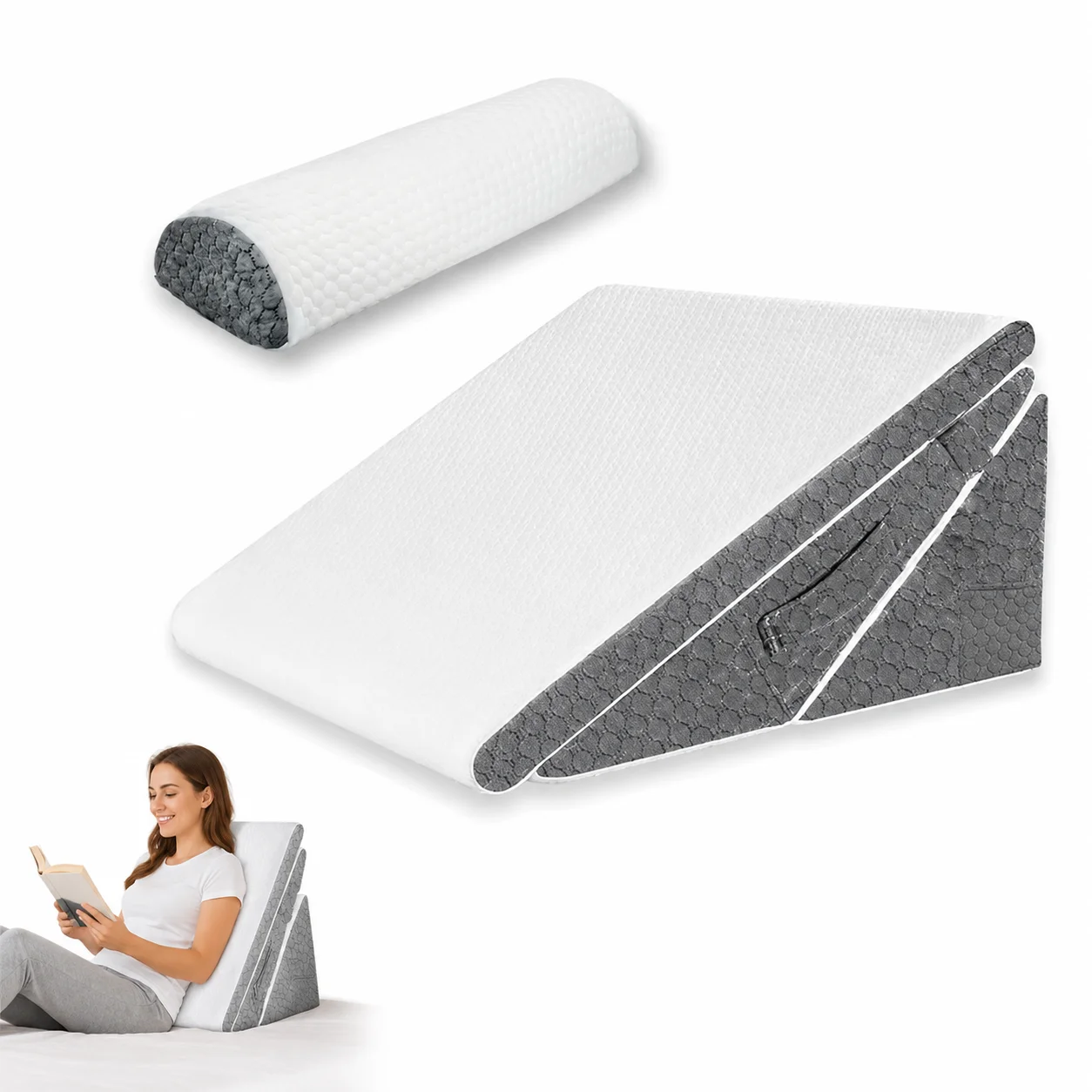 Adjustable Wedge Pillow Set Cover Support for Back Neck Leg Pain Relief Anti Snoring Acid Reflux Post Surgery Bed Rest Cushion