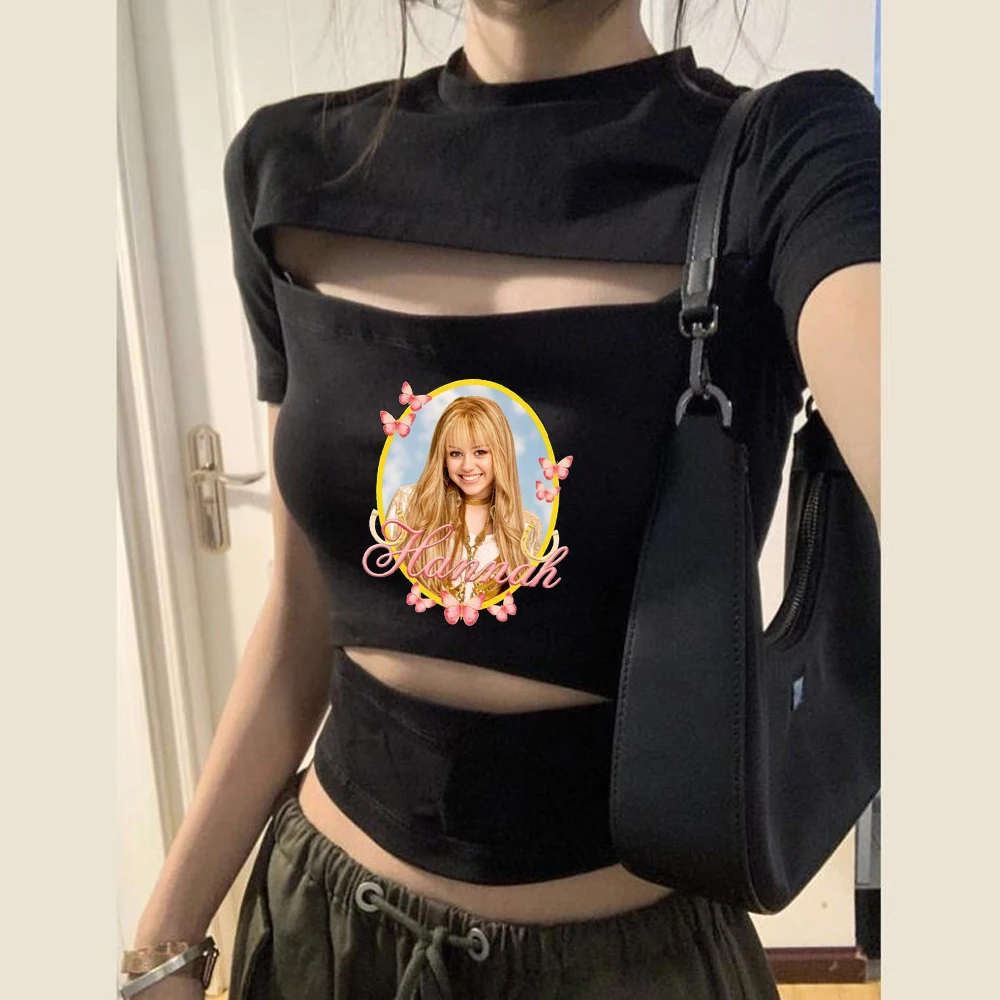 Hannah Montana crop top women grunge party goth y2k scene  top tees goth dollette japan alternative  harajuku