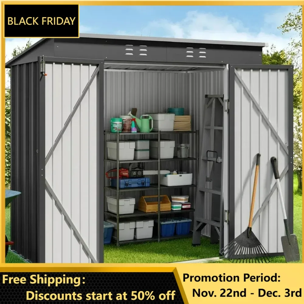 6' x 4' Outdoor Storage Shed with Double Lockable Doors, Anti-Corrosion Garden Shed, Waterproof Shed Outdoor Storage Clearance