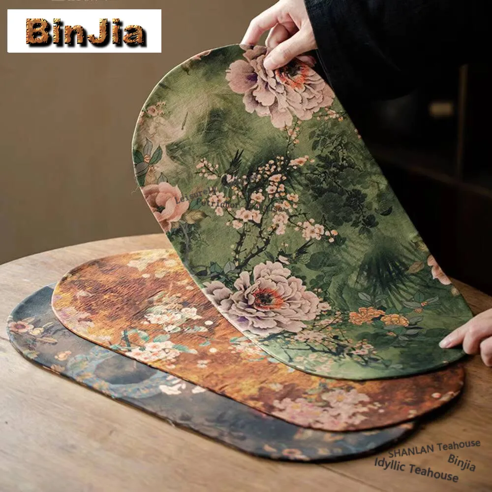 

Double Sided Juan Silk Watered Gauze Tea Table Mats Chinese Drink Coaster Dinner Table Cloth Mat Tea Ceremony Accessories Craft