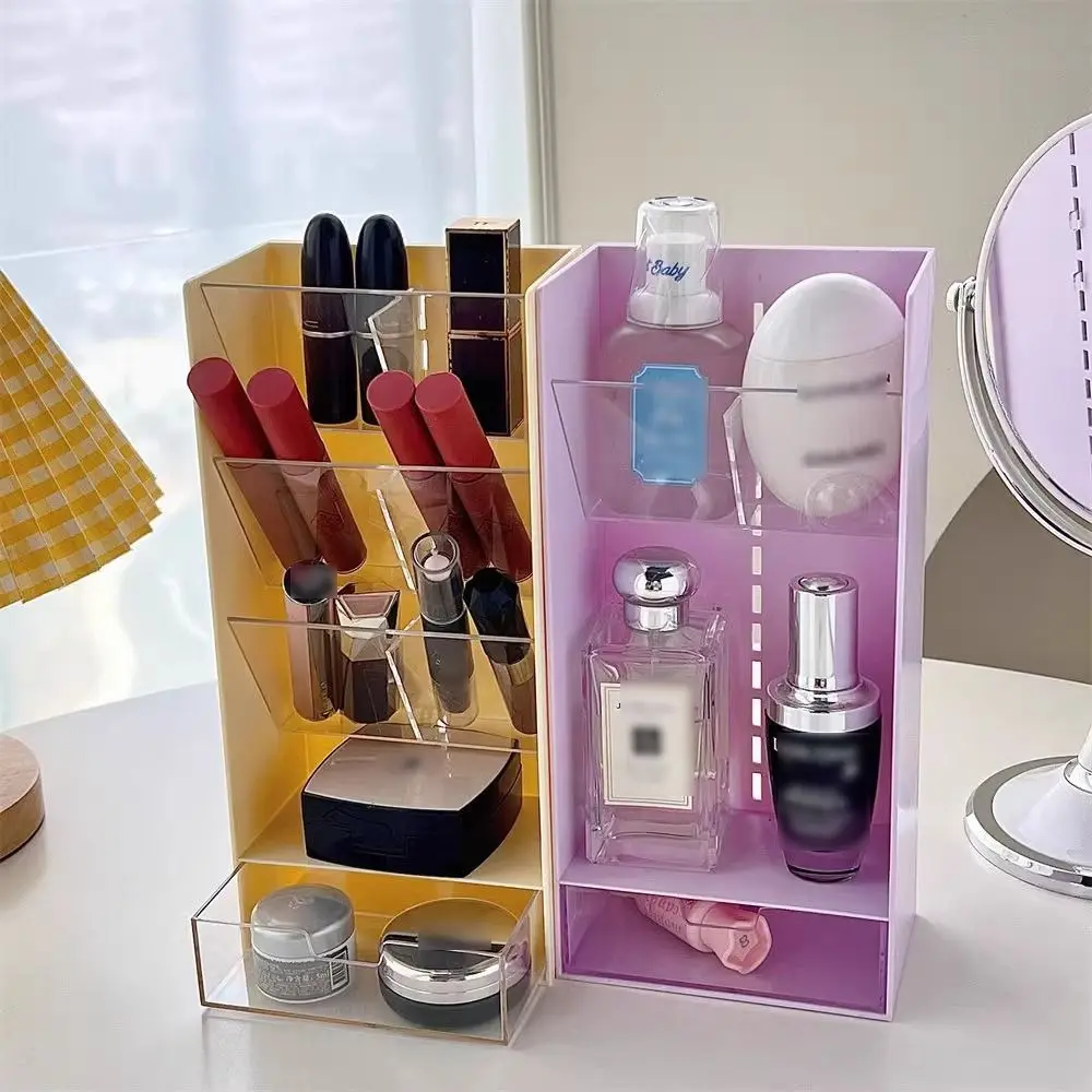 Cute 6 Compartments Plastic Desk Organizer Drawer 3 Tier Stationary Storage Rack Detachable Sturdy Desktop Display Shelf Office