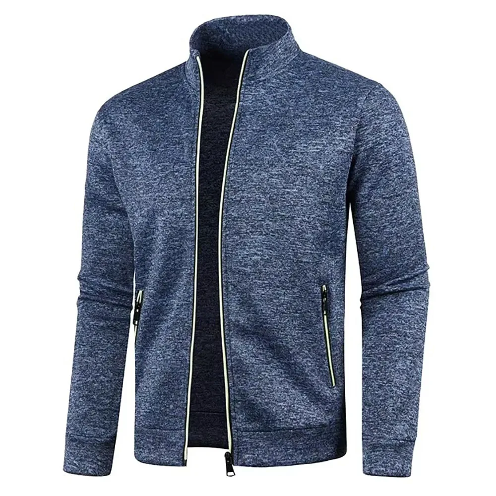 Autumn Winter New Men\'s Long Sleeves Zipper Knit Thin Fashion Hoodies Sweatshirt Solid Color Thicker  Top Slim Fit Male Clothing