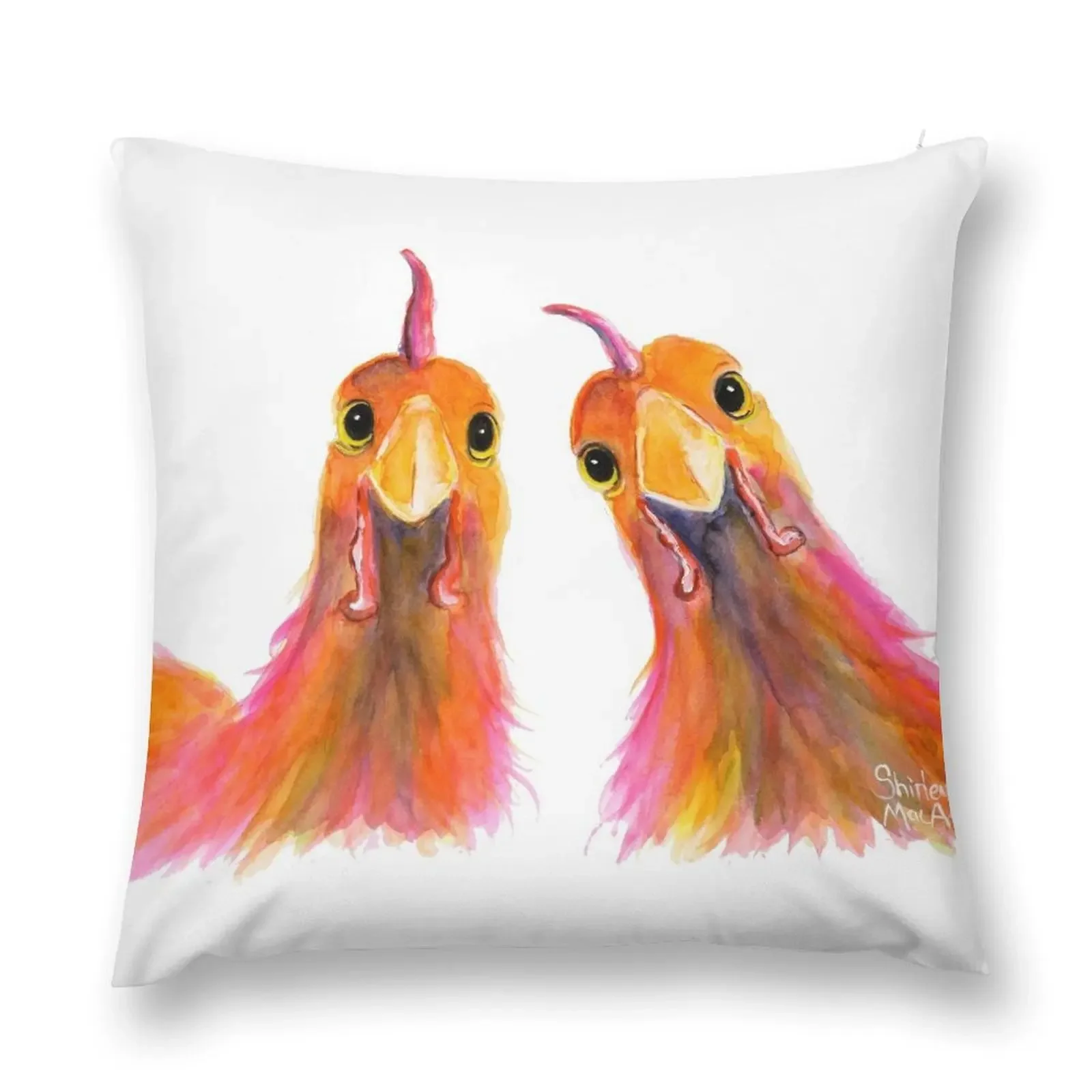 Hens Chickens PRiNT ' HARRIET & HUMBUG 2 ' by Shirley MacArthur Throw Pillow Pillowcases Bed Cushions Couch Cushions pillow