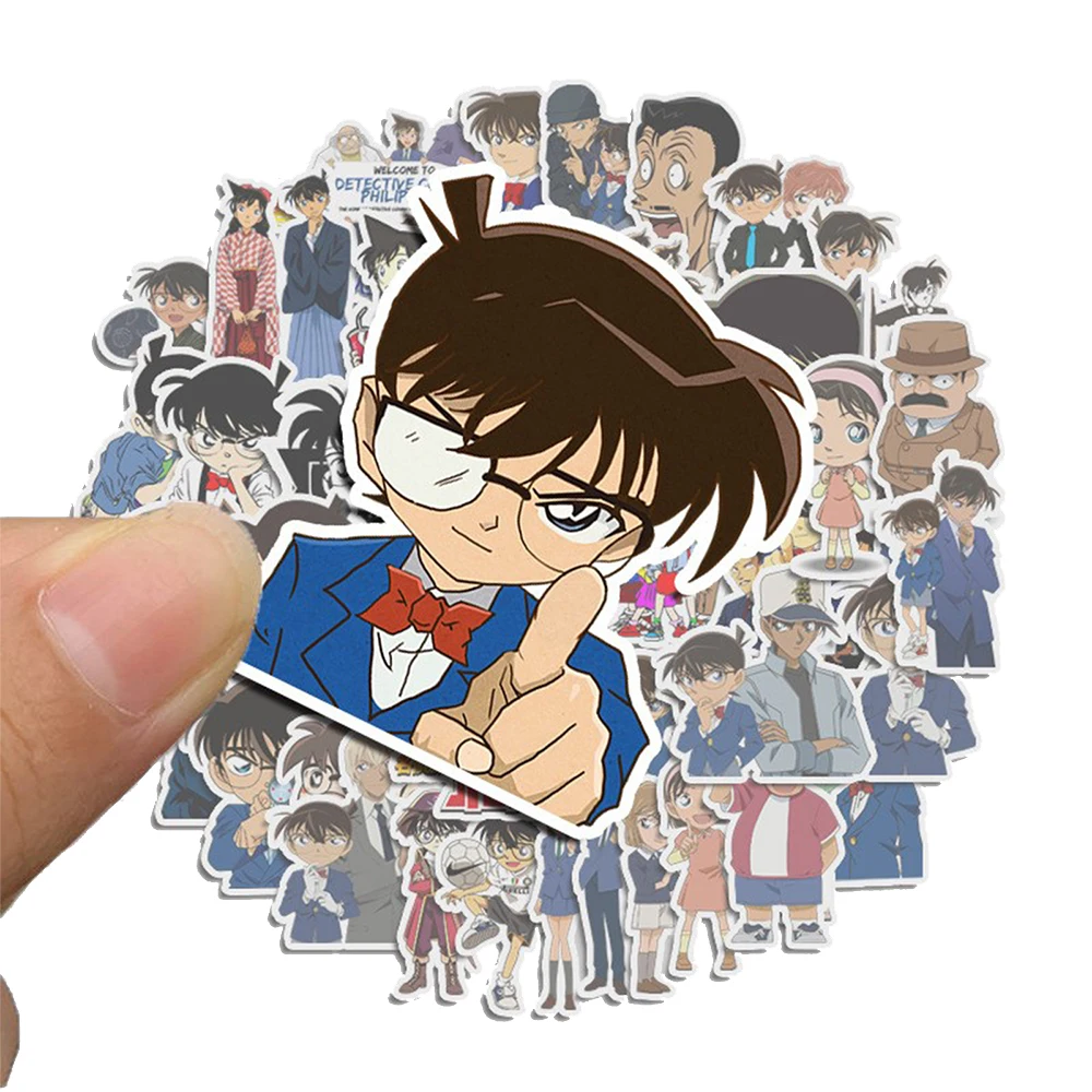 10/30/50 buah stiker Anime Detektif Conan stiker kartun ponsel DIY botol air bagasi stiker grafiti keren untuk hadiah mainan anak-anak