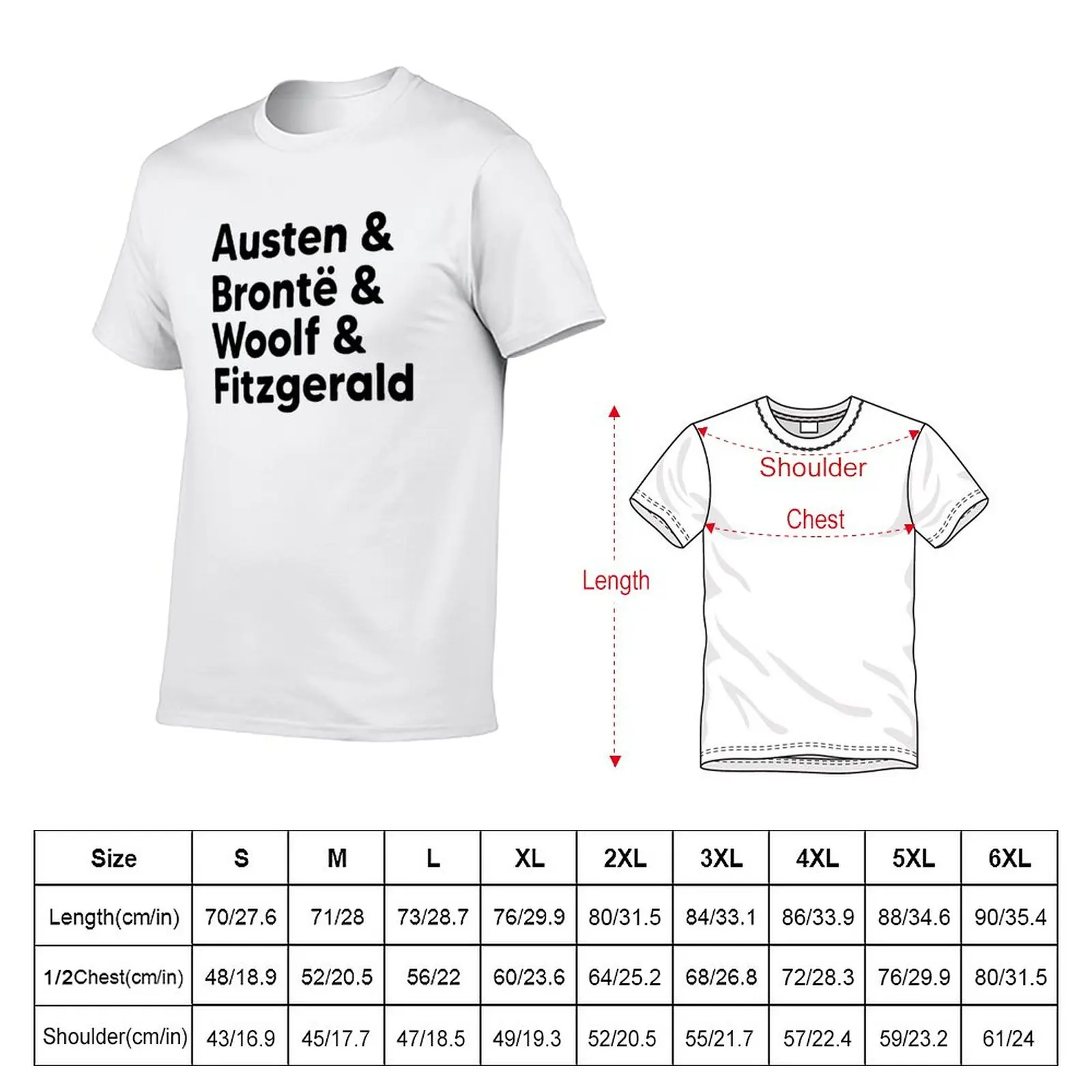 Classic Literature Authors - Black Helvetica (Austen and Bronte and Woolf and Fitzgerald) T-Shirt vintage clothes Men's clothing