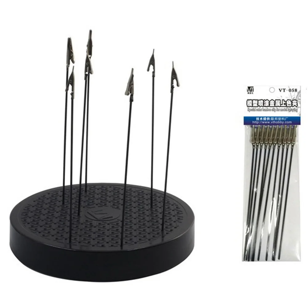 

Model Painting Stand Base Holder with 10Pcs Alligator Clips Sticks Set 360 Degree Rotation Modeling Tools for Airbrush Hobby DIY