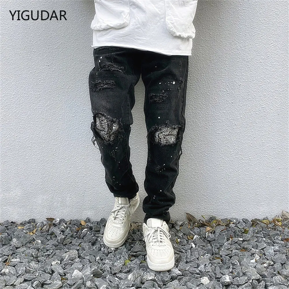 

Mens Ripped Skinny Jeans Blue Slim Fit Hole Pencil Pants Casual Biker Trousers Streetwear 2022 High Quality Denim Man Clothing