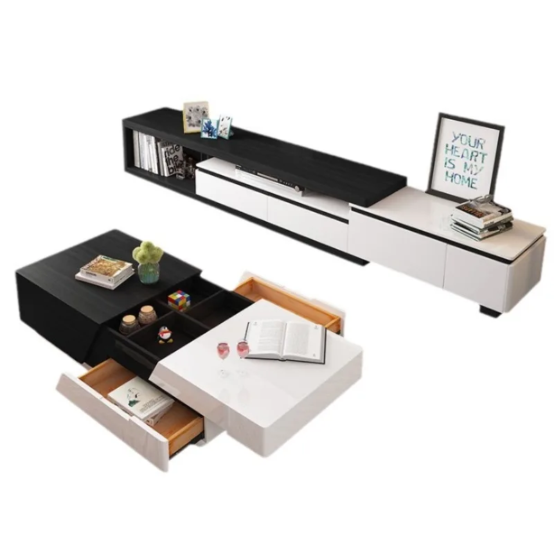 Painted coffee table TV cabinet Small apartment with drawer telescopic coffee table floor cabinet combination